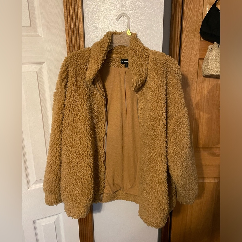 Express teddy coat, zip up jacket, size M/L. Oversized